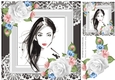 Pretty elegant lady with roses in ornate frame 8x8 (five)