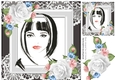 Pretty elegant lady with roses in ornate frame 8x8 (six)