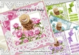 4 pretty bonnet girls with roses and bows card fronts 8x8 mini kit