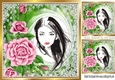 Elegant lady with pretty pink roses 8x8 (four)