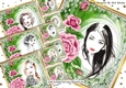 4 Elegant ladies with pretty pink roses 8x8 card fronts mini kit