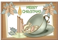 Cute little mouse sleeping with poinsettias and candle A4
