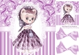 Sweet kitty on lace with lilac stripe and bows 8x8