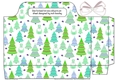 Green Christmas trees and bunnies tote gift bag with bow