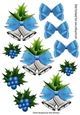 christmas bells with blue bows and holly collage cut outs