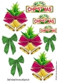 christmas bells with pink bows collage cut outs
