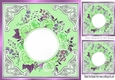 Pretty Green roses ornate corners 8x8 card front