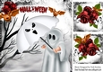 Happy Halloween! Ghost with bats red roses 8x8