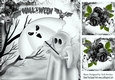 Happy Halloween! Ghost with bats grey roses 8x8