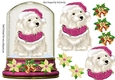 Cute Westie in pink Santa Hat in snow globe topper