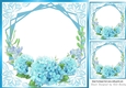 Pretty Turq flowers ornate card front/insert 8x8