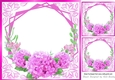 Pretty cerise flowers ornate card front/insert 8x8