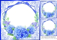 Pretty bright blue flowers ornate card front/insert 8x8