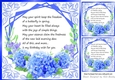  bright blue flowers ornate card front/insert 8x8 with birthday verse