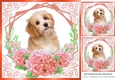 peach flowers ornate card front/insert 8x8 with  a puppy