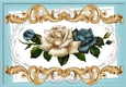 Pretty blue/cream roses on lace A4 Ornate Card Big