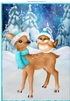 Pretty christmas snow scene with deer and robin A4