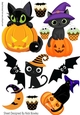 lovely Halloween Black Cats on pumpkins a variety of cutouts (two)