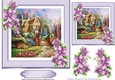 Pretty Country Cottage with lilac flowers 7x7 card front