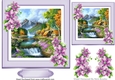 Pretty Country Cottage with waterfall and lilac flowers 7x7 card front
