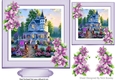 Pretty garden with mansion with lilac flowers 7x7 card front