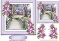 Pretty Country Cottage and bridge with lilac flowers 7x7 card front