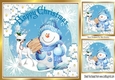 Lovely Snowman & Deer in snow scene 8x8
