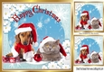 Lovely Dog & Cat in santa hats in snow scene 8x8
