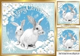 Lovely snow bunnies in snow scene 8x8