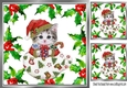 Lovely Holly and red berry card front with  a kitty