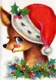 Lovely Christmas Reindeer in santa hat  A4