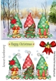 Lovely Trio of Christmas Gnomes in snow scene A5