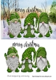  3 Lovely Gnomes in green in snow scene A5