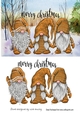 3 Lovely Gnomes in Gold in snow scene A5