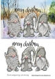 3 Lovely Gnomes in silver in snow scene A5