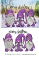 3 Lovely Gnomes in Purple in snow scene A5