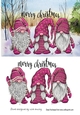 3 Lovely Gnomes in Pink in snow scene A5