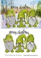3 Lovely Gnomes in lime green in snow scene A5