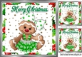 Sweet gingerbread girl in green bow with holly and berries 8x8