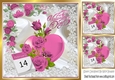 14th Feb Valentines day hearts, satin, lace and pink roses 8x8