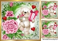 Pretty pink roses red hearts and cute litle bear 8x8