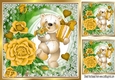 Pretty gold roses gold hearts and cute little bear 8x8