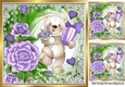 Pretty purple roses purple hearts and cute litle bear 8x8