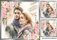 Lovely portrait of a romantic couple with pink roses 8x8 (one)