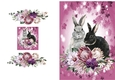 Cute Rabbits with pink/lilac flowers A5 Folded Card