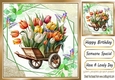 Pretty flowers in a wheel barrow and butterflies 8x8(one)