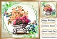 Pretty flowers in a wheel barrow and butterflies 8x8 (three)