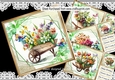  4 Pretty flowers in a wheel barrows and butterflies 8x8 Mini kit