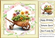 Lovely flowers in a wheel barrow, cream and floral 8x8 frame (three)