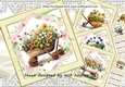  4 Lovely flowers in wheel barrows Cards, 8x8 Mini kit (SET TWO)